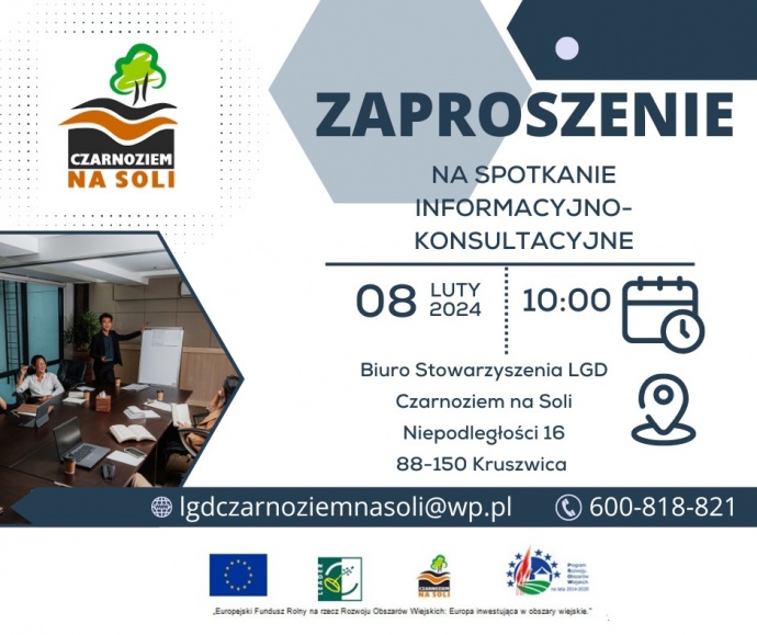 LGD Czarnoziem na Soli - Zapraszamy na spotkanie informacyjno - konsultacyjne nt. postępów we wdrażaniu LSR.